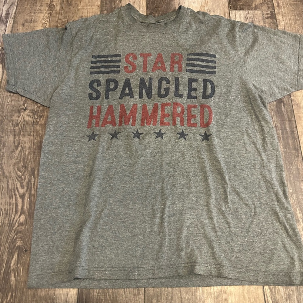Gray Graphic Tee with Red‎ and Blue Print